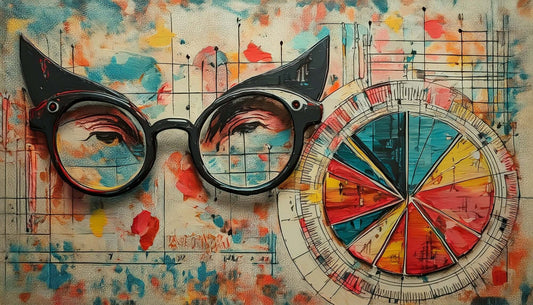 Glasses with cat-eye design on a colorful abstract background
